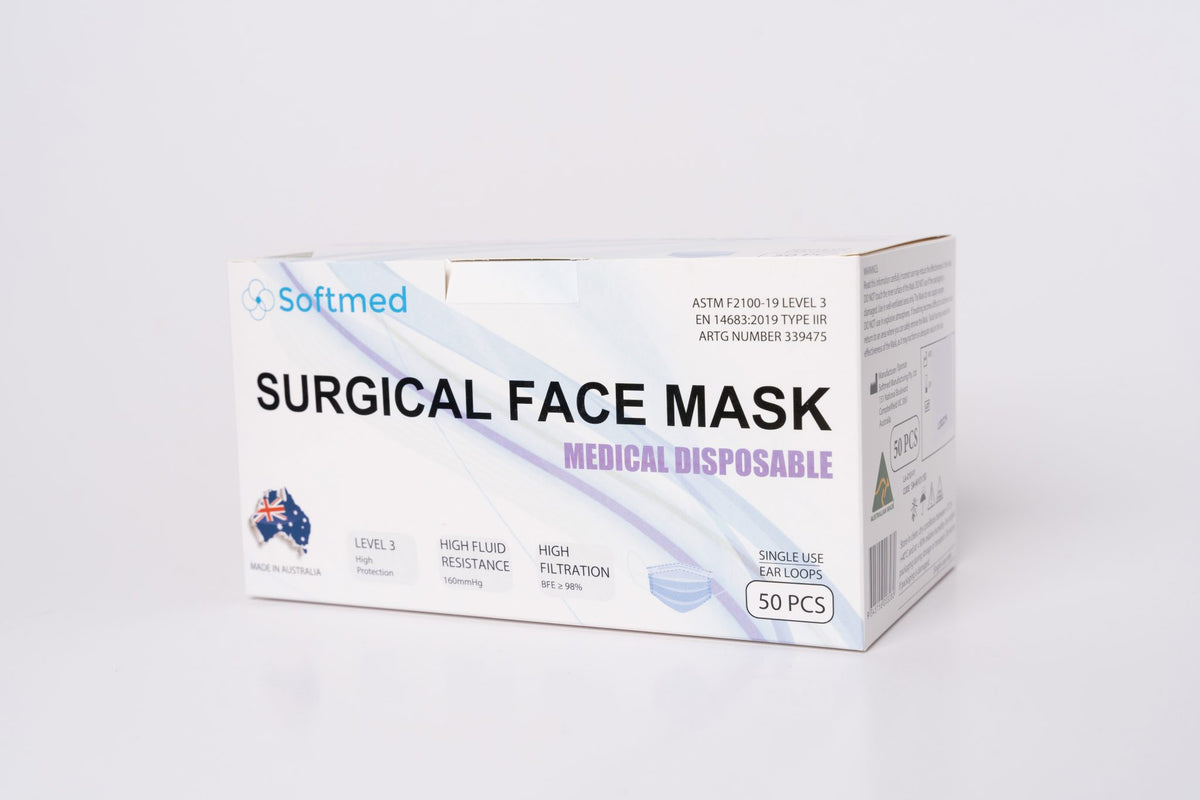 SoftMed Surgical Face Mask 3 Ply Level 3 – Blue (50)