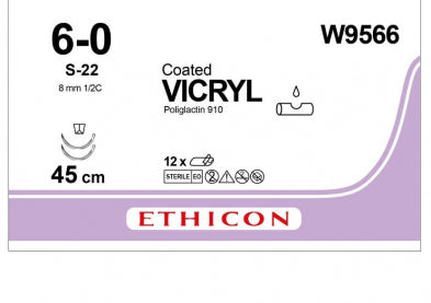 Ethicon W9566/J9566 - Vicryl Sutures Violet 45cm 6-0 S-22 8mm