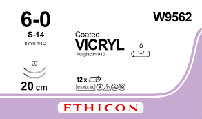 Ethicon W9562 - Vicryl Sutures Violet 20cm 6-0 S-14 8mm