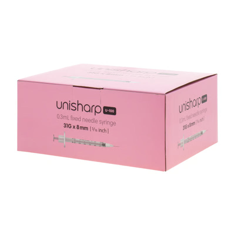 Unisharp Insulin Syringe 0.3mL – 31G × 8mm (Pink Plunger)
